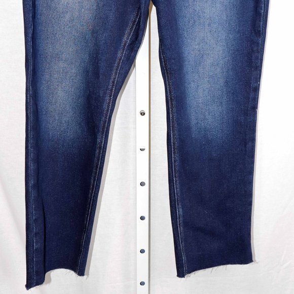 Royalty Dark Blue Distressed Denim Petite High Rise Straight Jeans Size 16P NWT - Picture 8 of 16